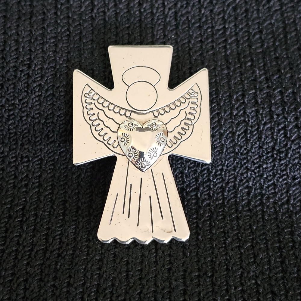 Carolyn Pollack Relios Angel Heart Brooch / Pendant – Vintage, .925 Sterling Sil